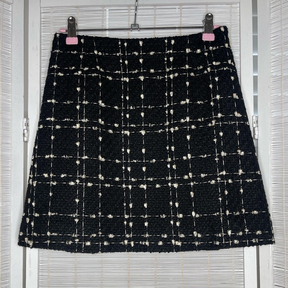 Ted Baker Metallic Boucle Black Plaid A-Line Skirt Side Zip NWT Size 2